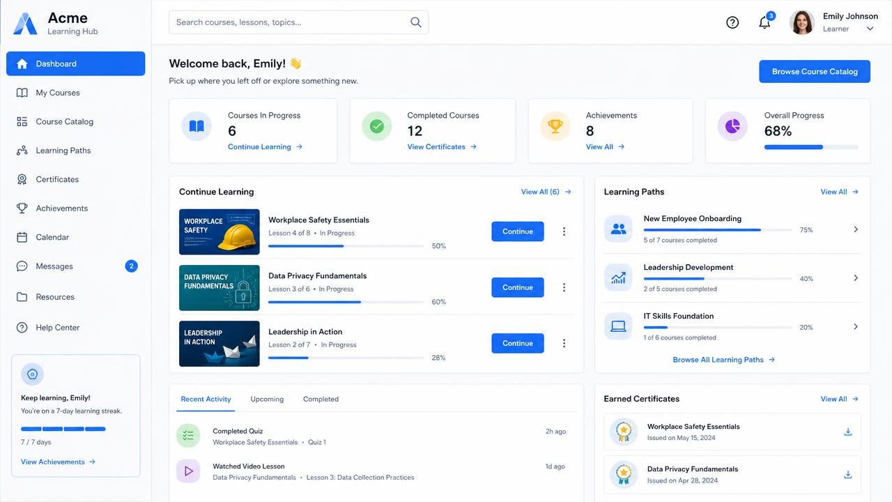 Captura de pantalla: Portal de e-learning corporativo